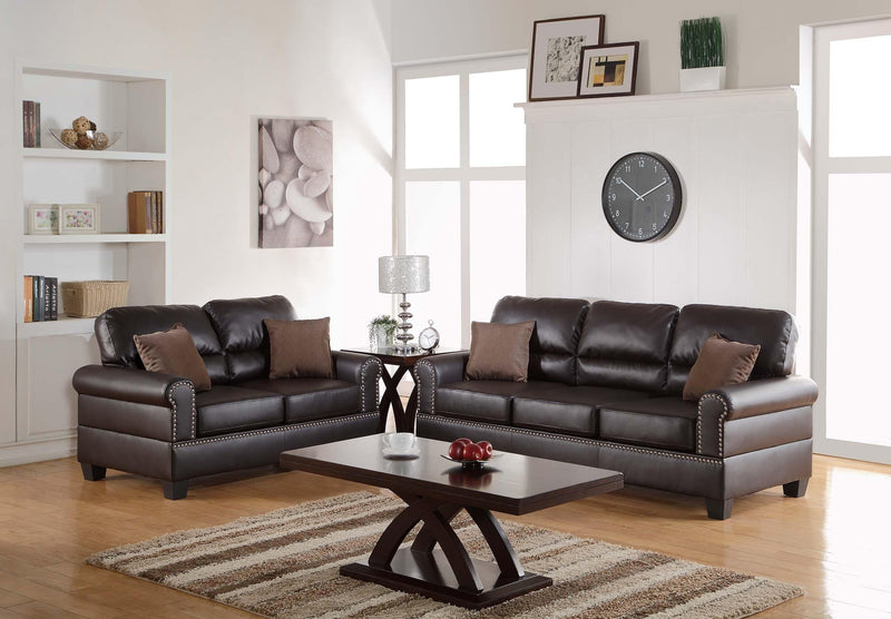 Chixin 2-Pcs Sofa Set/Espresso Bonded Leather in Espresso/Dark Coffee
